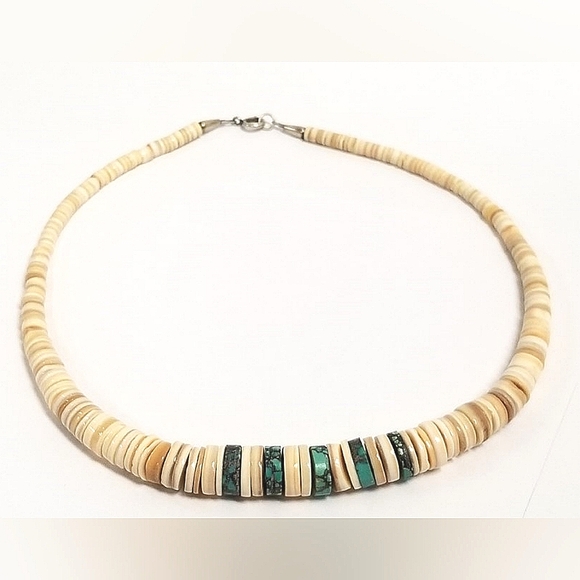 VINTAGE SANTO DOMINGO HEISHI GRADUATED TURQUOISE SHELL NECKLACE - Picture 14 of 14